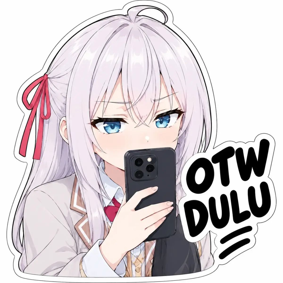 Stiker karakter dengan tulisan OTW dulu